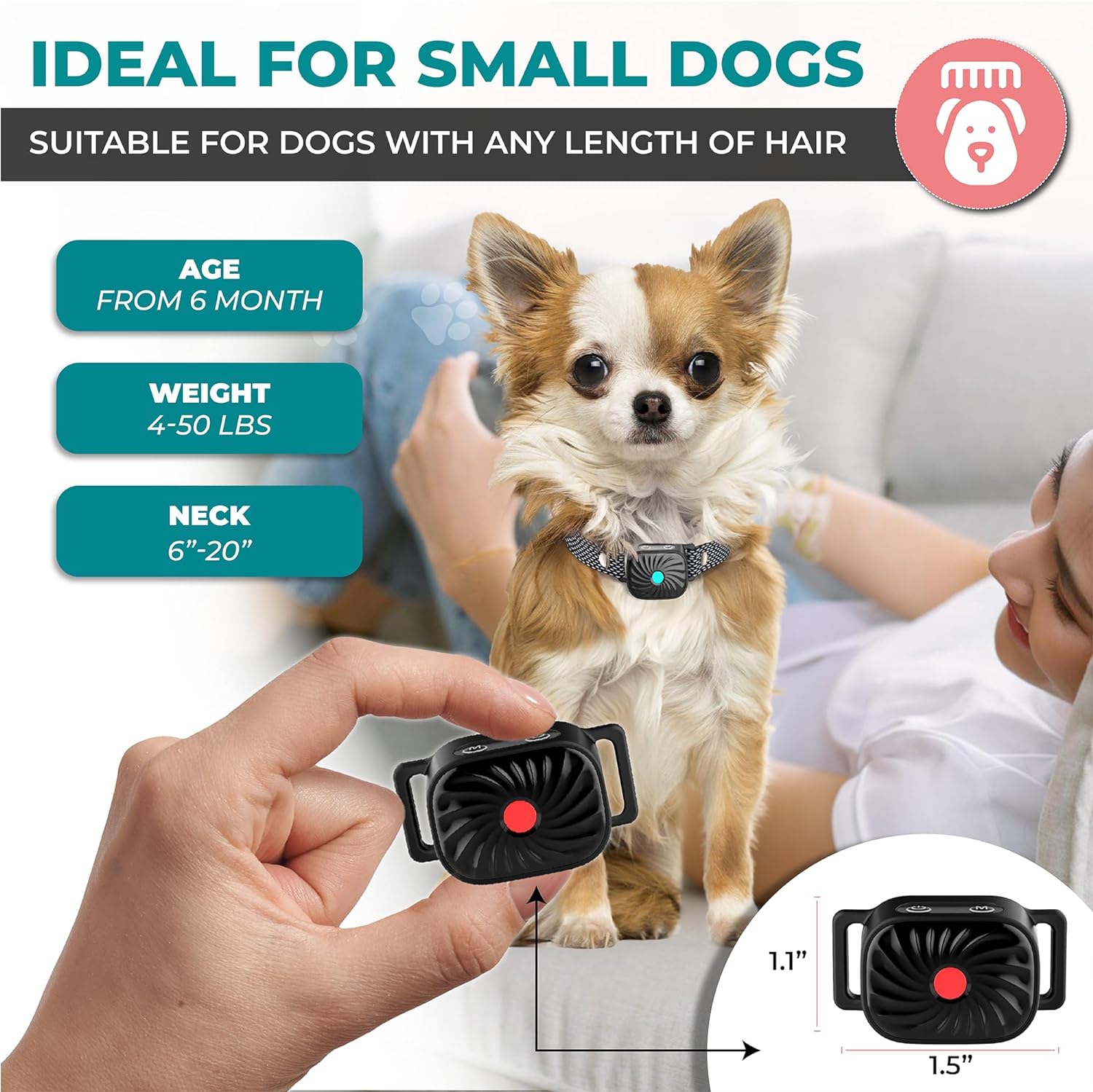Anti-Bark Collar for Small Dogs | Features Sound & Vibration | IP87 Waterproof | Adjustable & Gentle Training Solution