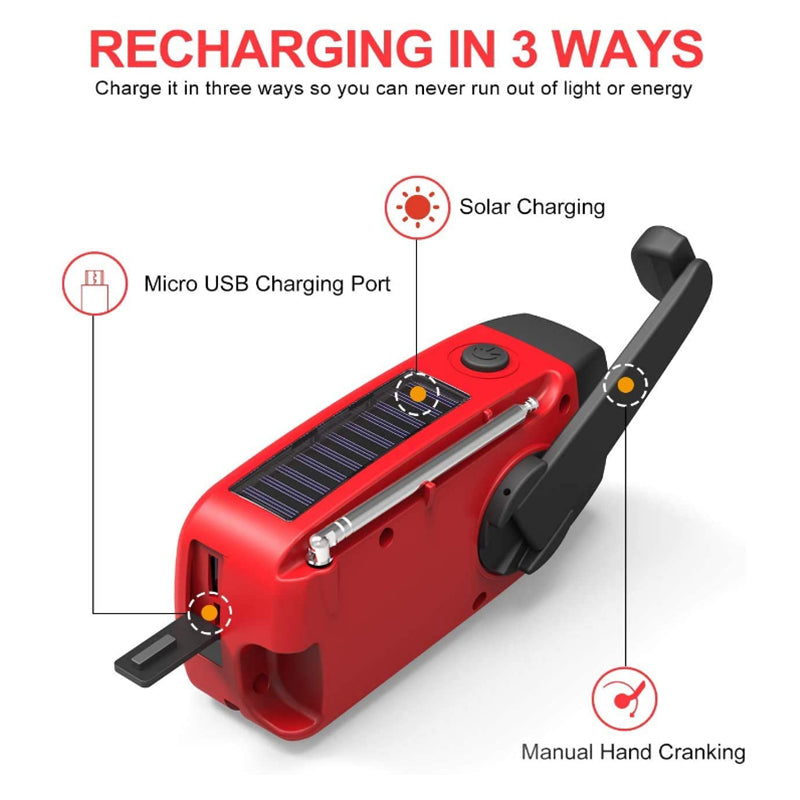 Self-Powered Emergency Radio – Hand Crank, Solar, Flashlight & Power Bank – FM/AM Radio, Essential for Disasters and Emergencies