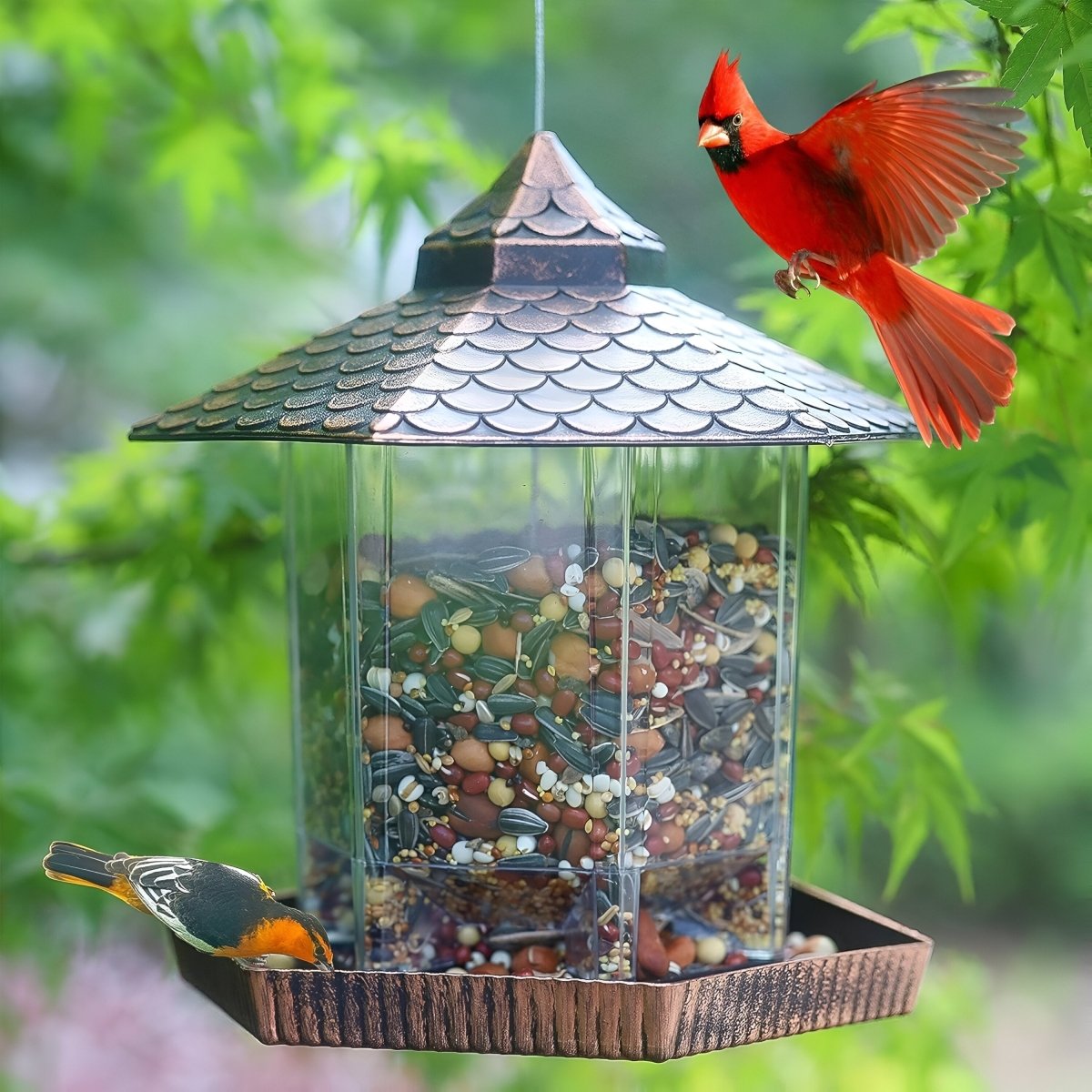 Elegant Copper-Look Bird Feeder for Weatherproof Hanging Decoration