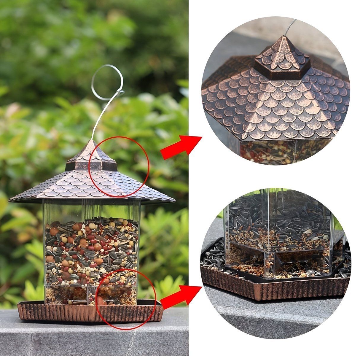 Elegant Copper-Look Bird Feeder for Weatherproof Hanging Decoration
