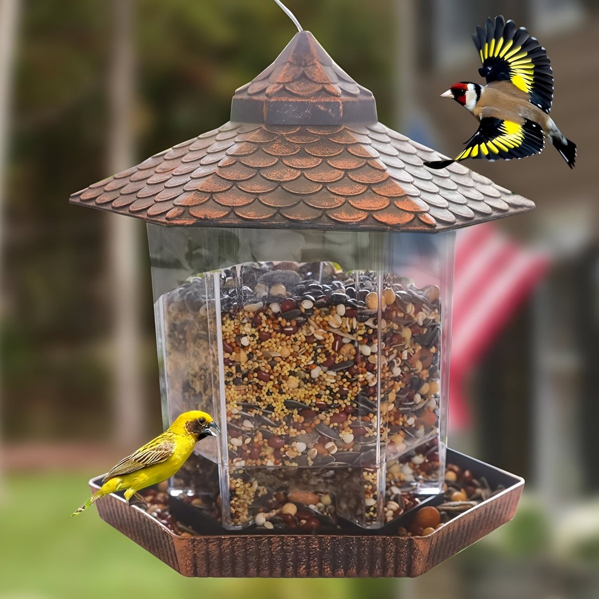 Elegant Copper-Look Bird Feeder for Weatherproof Hanging Decoration
