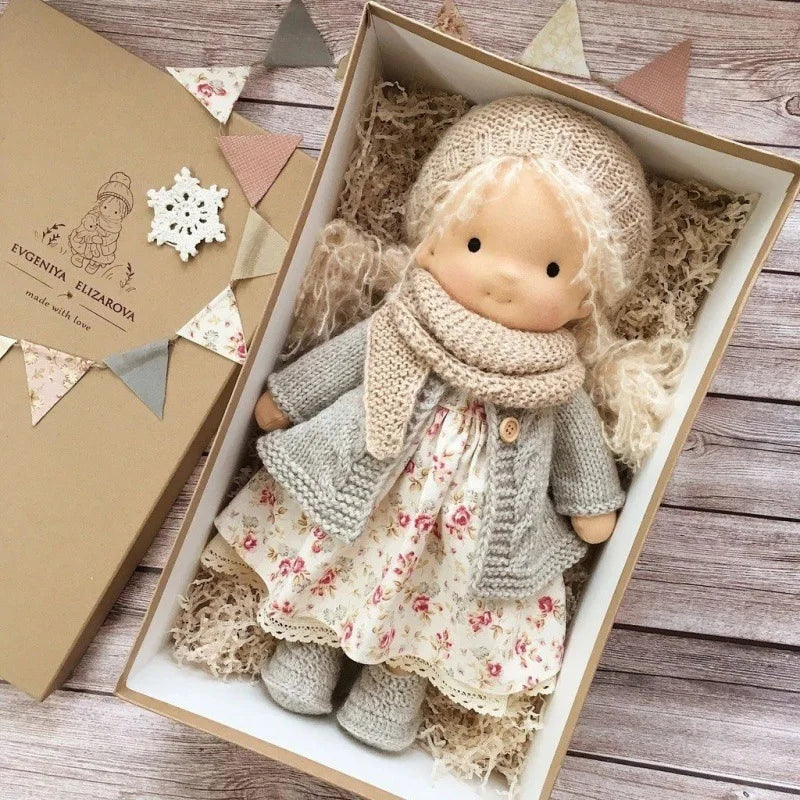 Handcrafted Waldorf Plush Doll – Soft Cotton Toy with Fabric Box | Cute & Cuddly | Perfect for Children's Birthdays & Imaginative Play