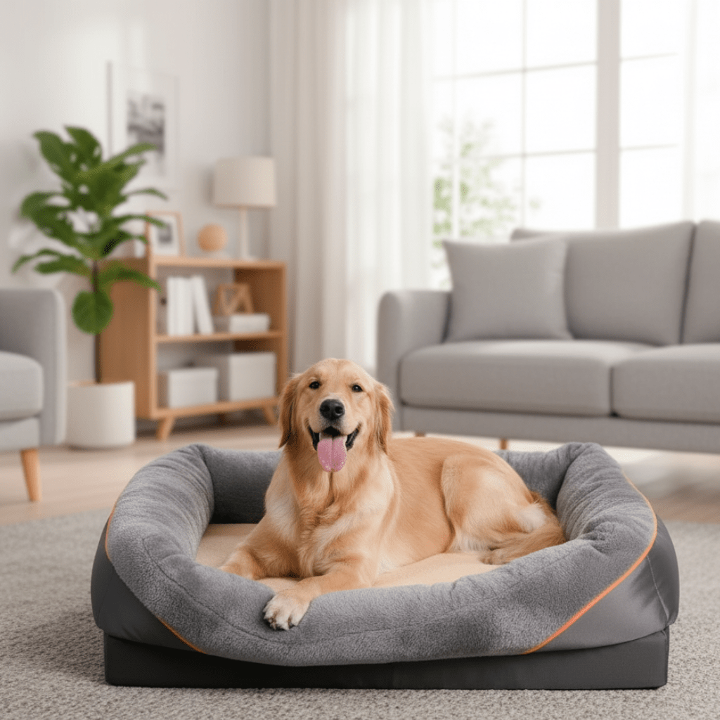 Waterproof Orthopedic Dog Bed with Elevated Pillow & Memory Foam Support