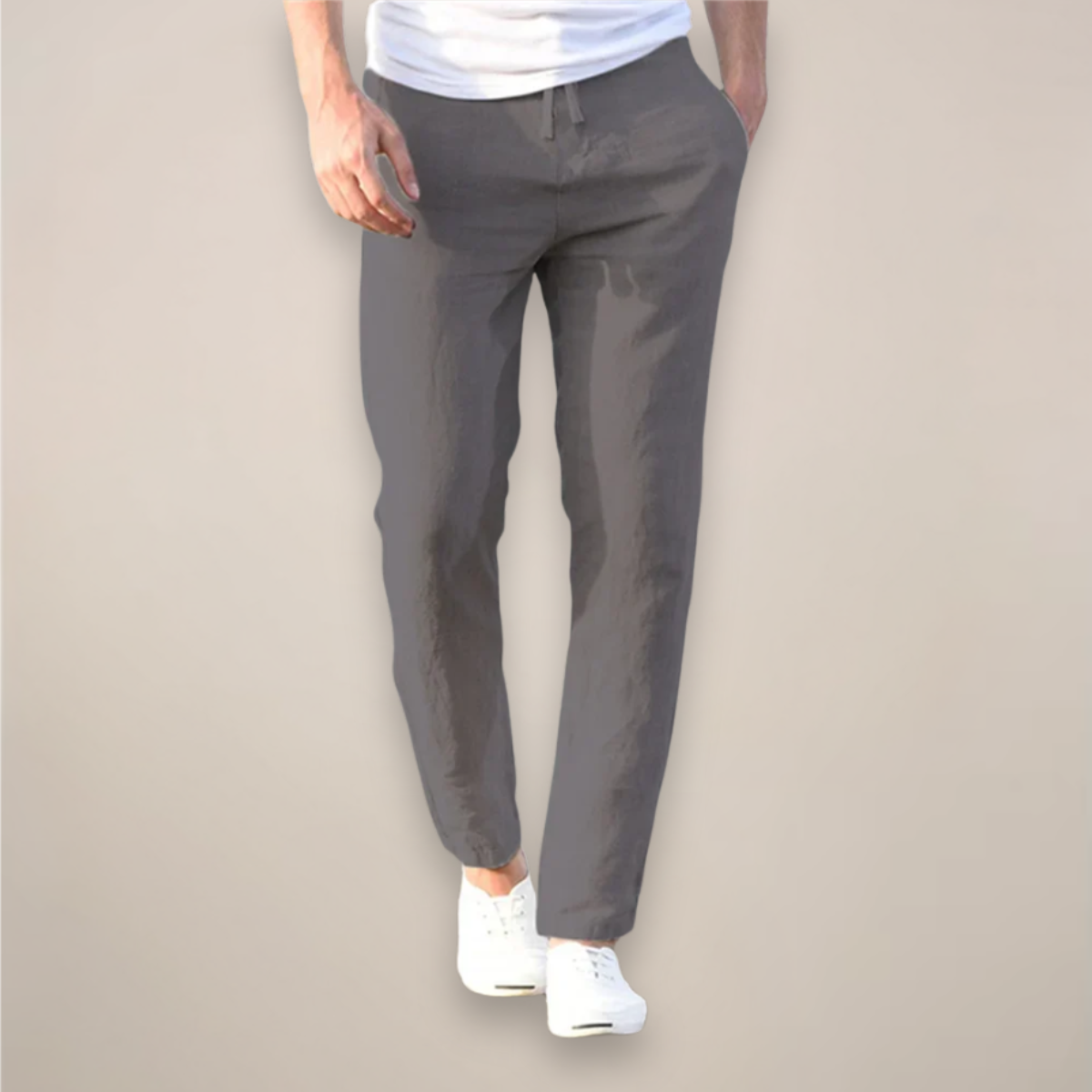 Men's Casual Straight-Leg Linen Trousers | Long