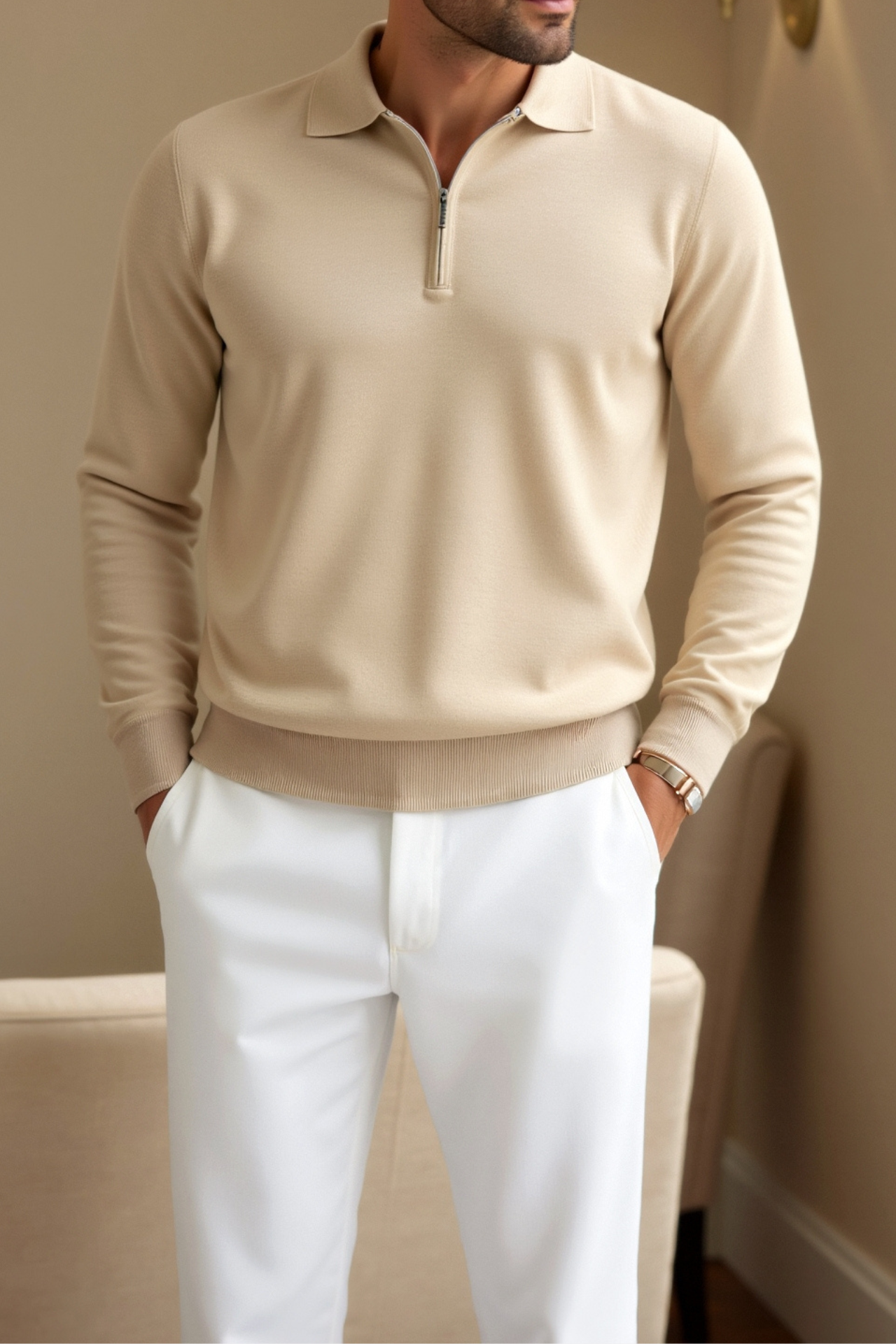 Men's Casual Quarter-Zip Polo Shirt | Long Sleeve