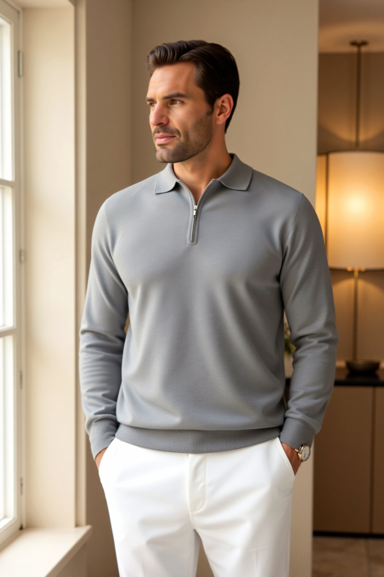 Men's Casual Quarter-Zip Polo Shirt | Long Sleeve