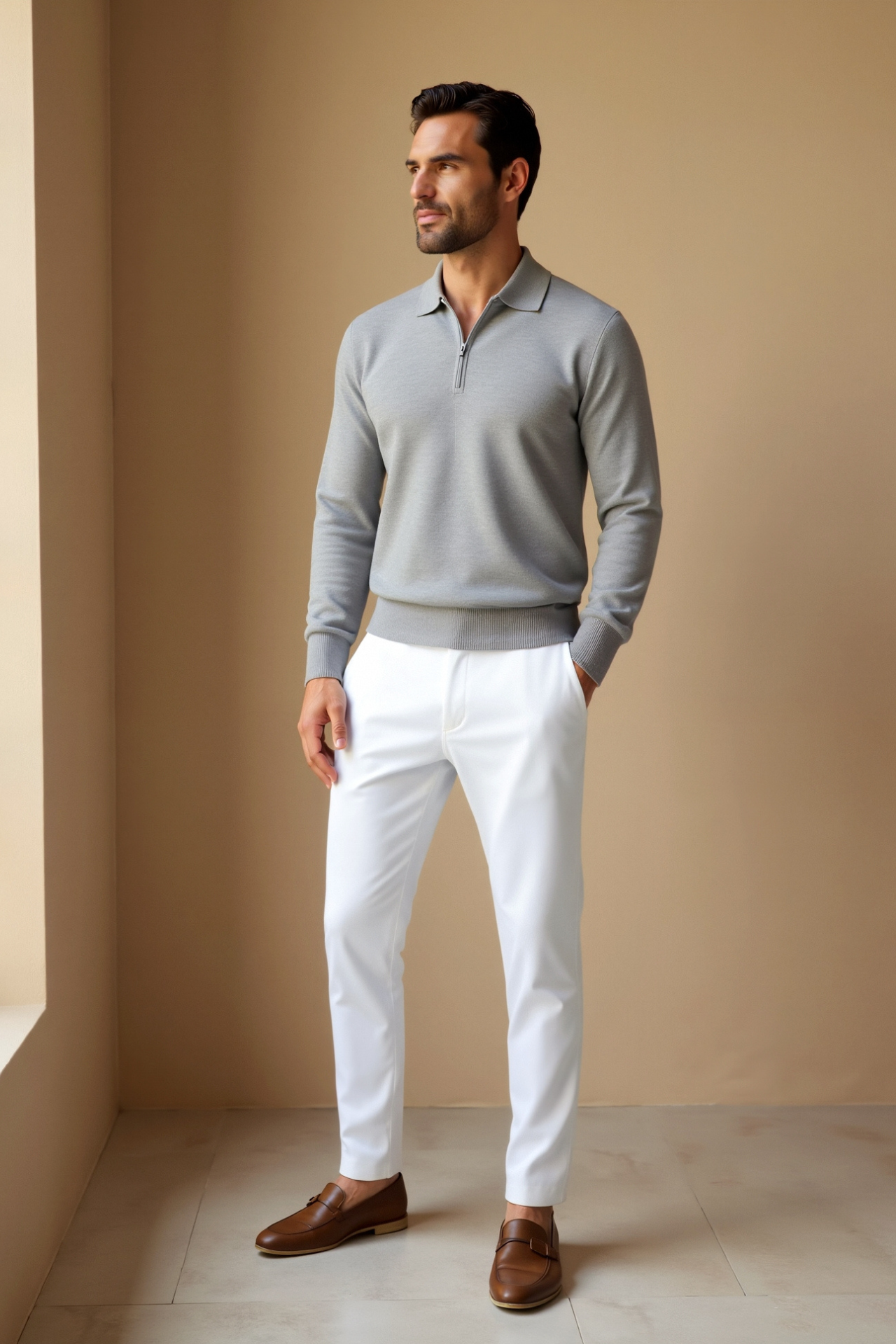 Men's Casual Quarter-Zip Polo Shirt | Long Sleeve