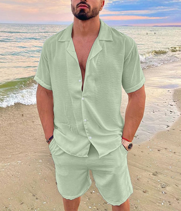 Men’s Summer Two-Piece Set | Linen Shirt and Shorts