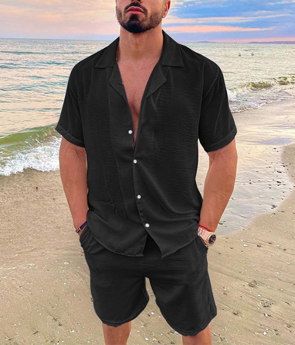 Men’s Summer Two-Piece Set | Linen Shirt and Shorts