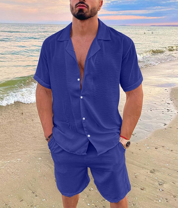 Men’s Summer Two-Piece Set | Linen Shirt and Shorts