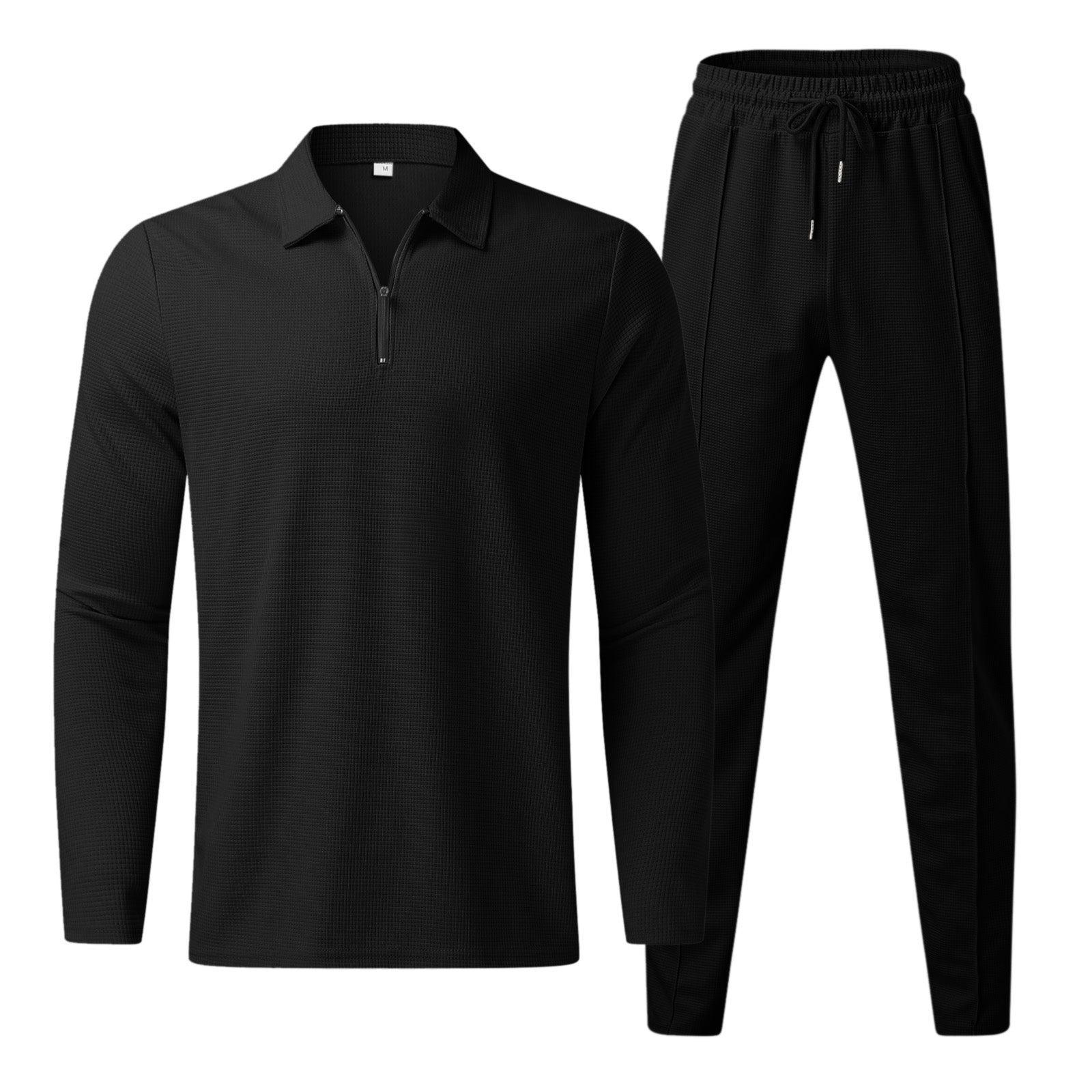 Men's Quarter-Zip Long Sleeve Polo and Pants Set | Lounge Set