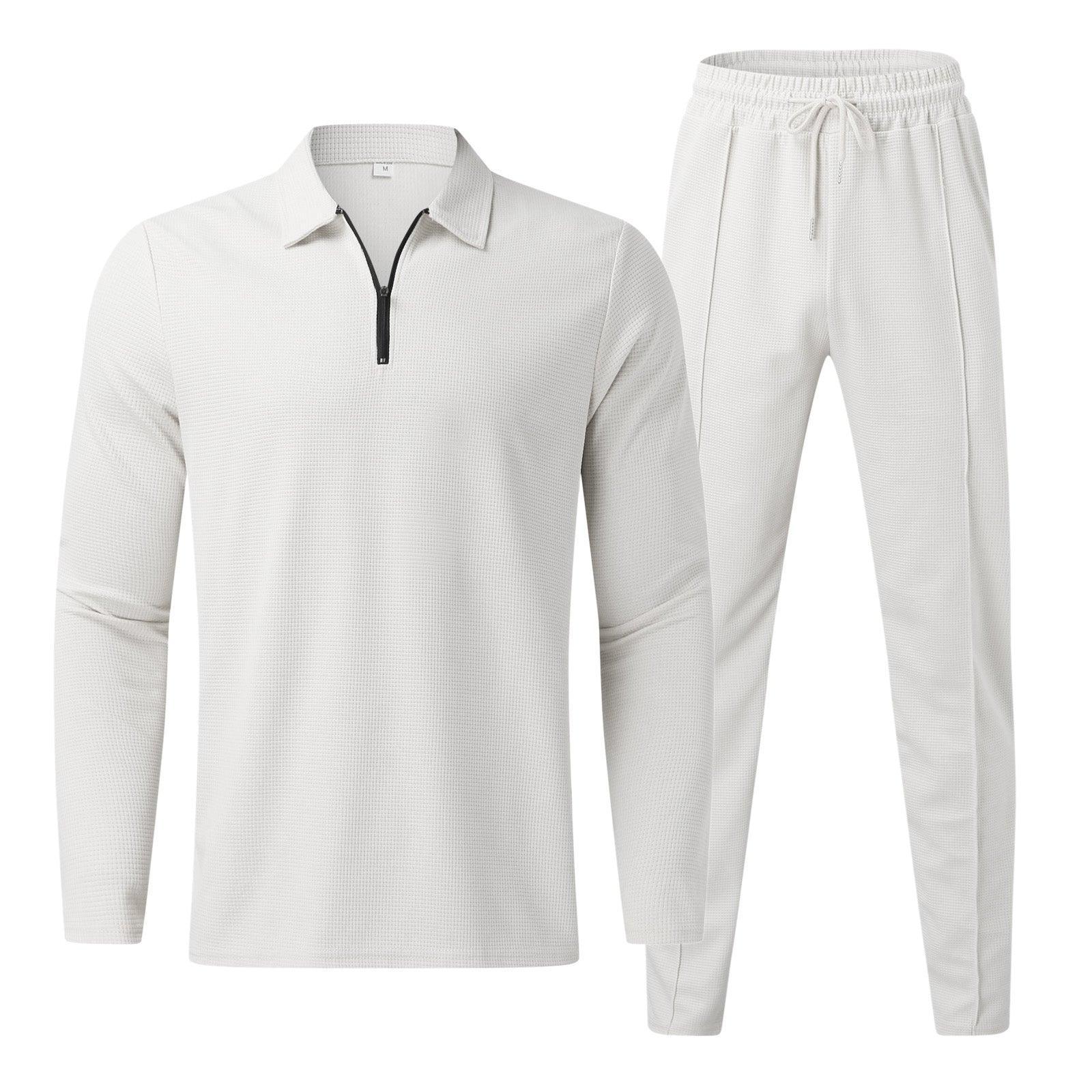 Men's Quarter-Zip Long Sleeve Polo and Pants Set | Lounge Set