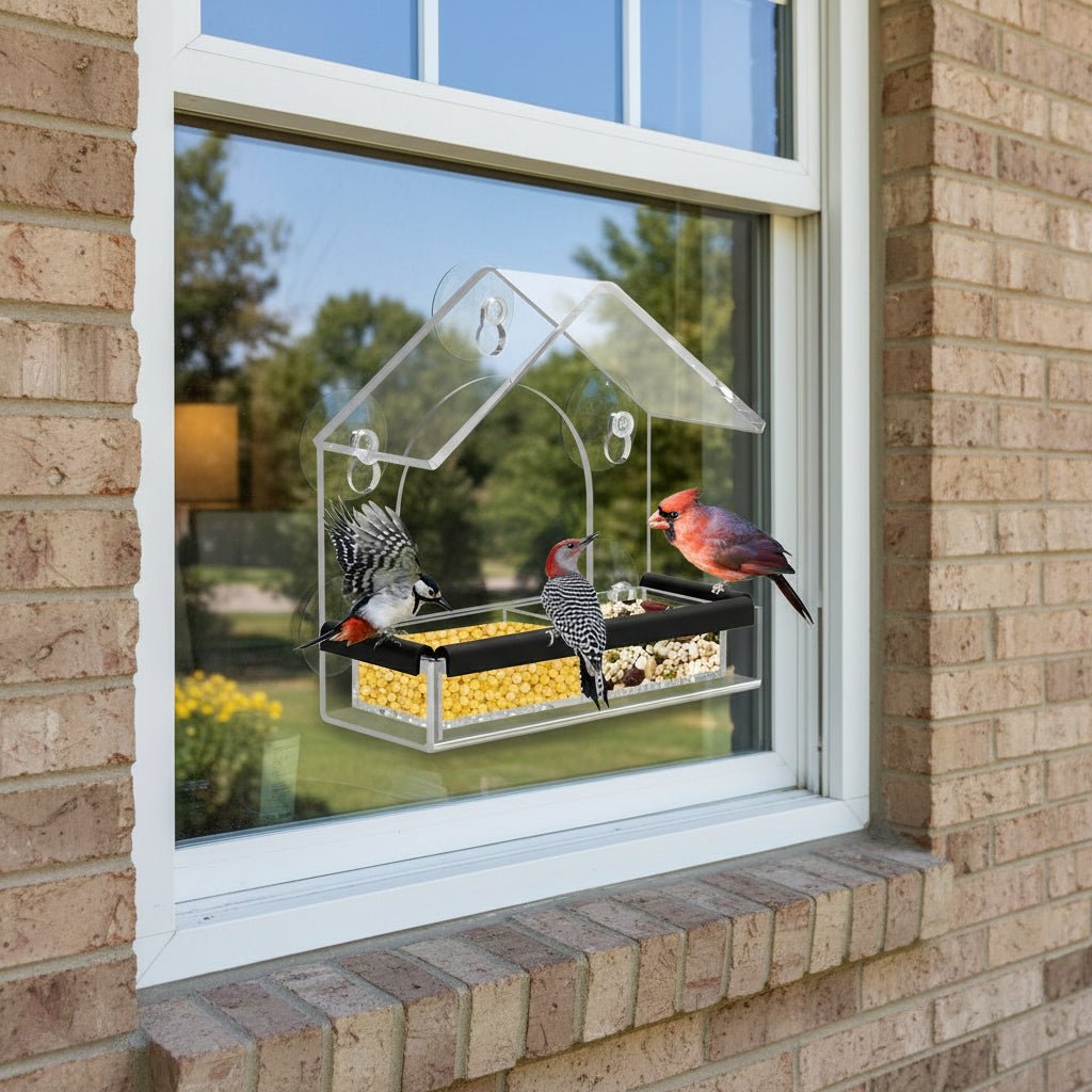 Acrylic Window Bird Feeder with Strong Suction Cups for Close Observation
