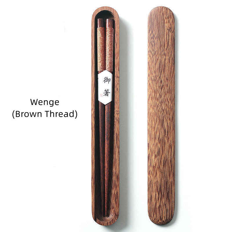 Black Walnut Chopsticks with Decorative Thread in Wooden Box