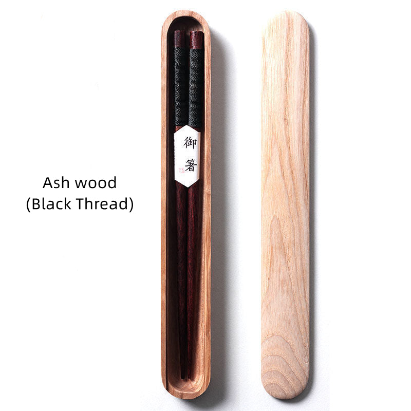 Black Walnut Chopsticks with Decorative Thread in Wooden Box