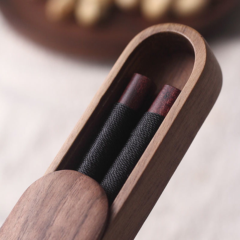 Black Walnut Chopsticks with Decorative Thread in Wooden Box