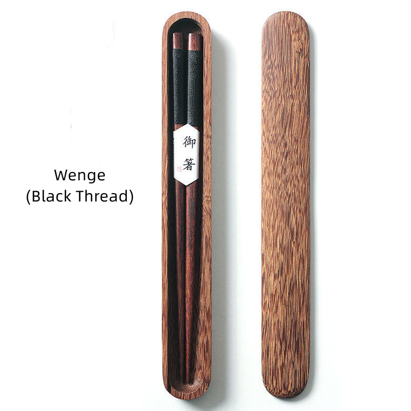 Black Walnut Chopsticks with Decorative Thread in Wooden Box