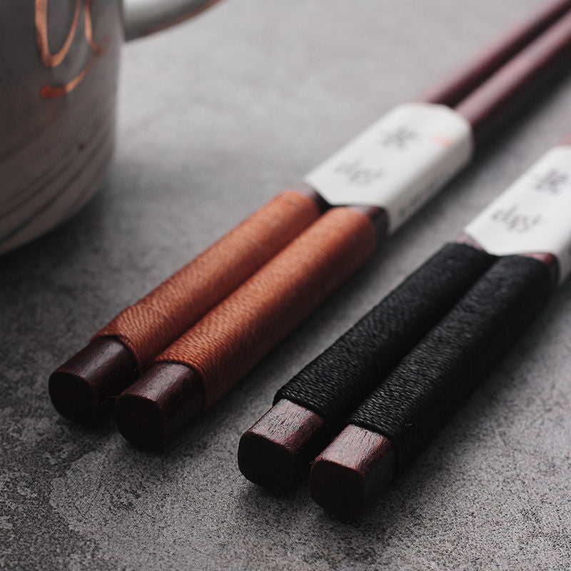 Black Walnut Chopsticks with Decorative Thread in Wooden Box