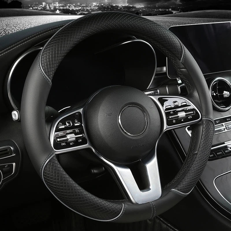 Premium Faux Leather Steering Wheel Cover with Diamond Anti-Slip Grip for Enhanced Driving Comfort and Control