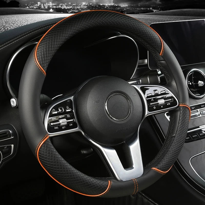 Premium Faux Leather Steering Wheel Cover with Diamond Anti-Slip Grip for Enhanced Driving Comfort and Control