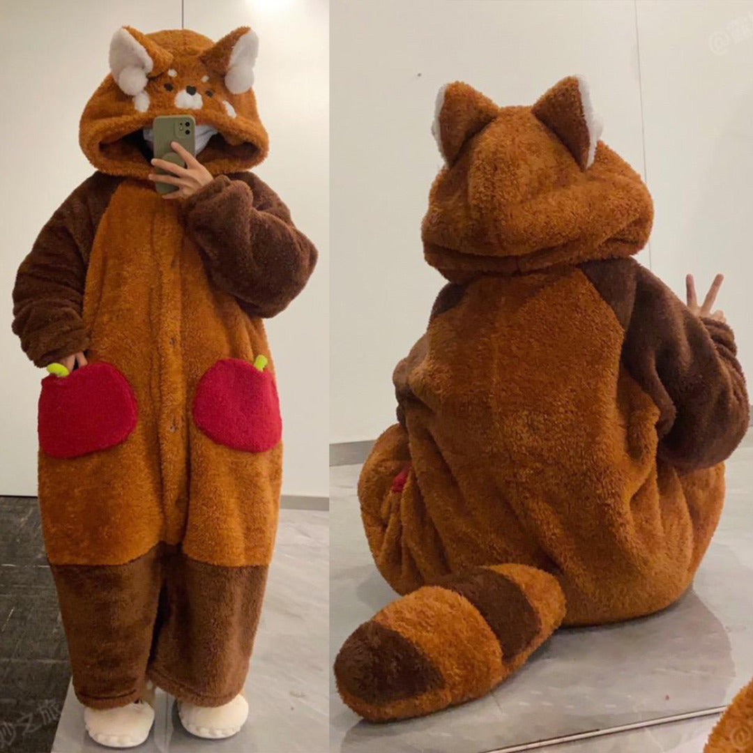 Snuggly Red Panda Cartoon Pajama Set for Ultimate Sleep and Comfort