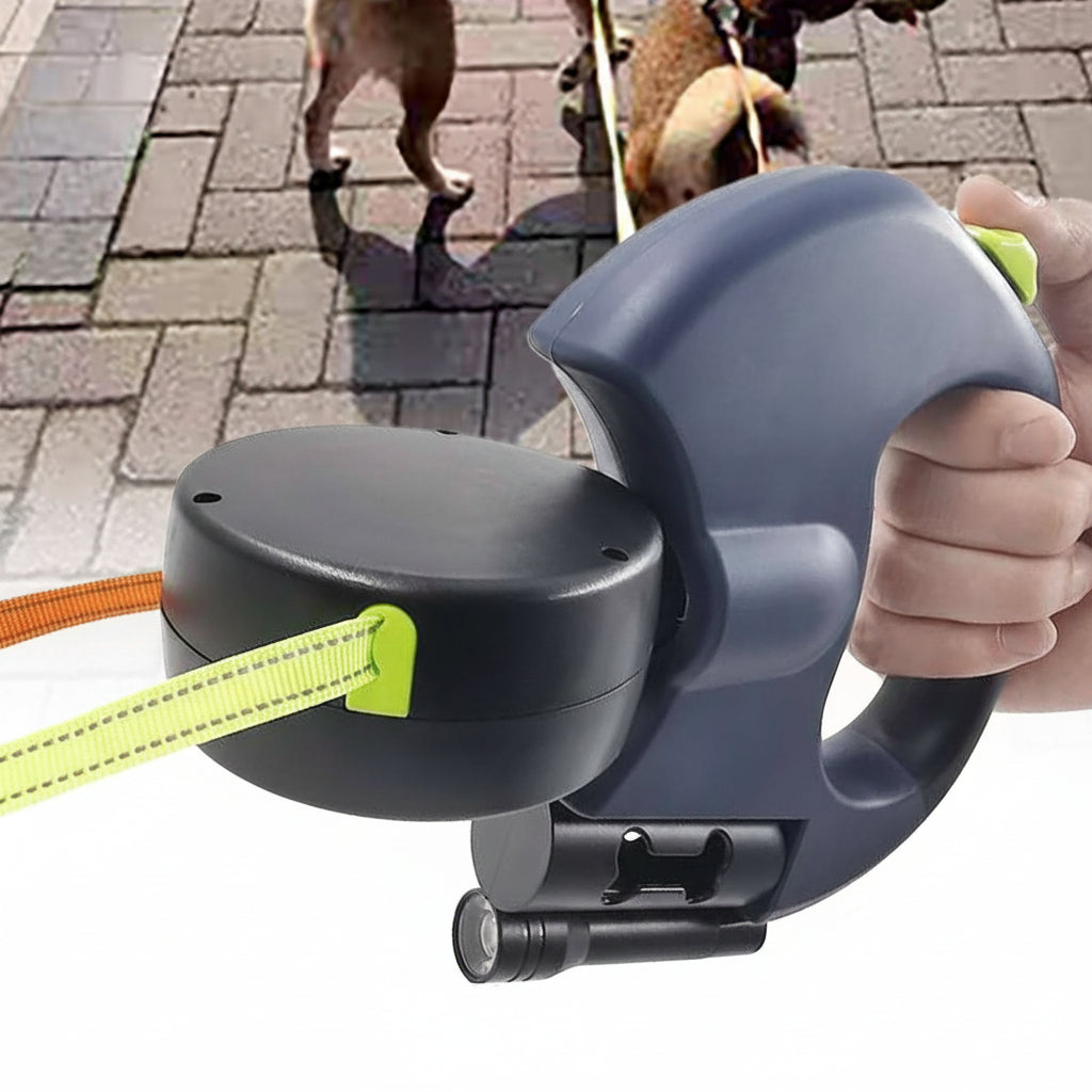 Retractable Leash for Two Dogs with Built-in Flashlight
