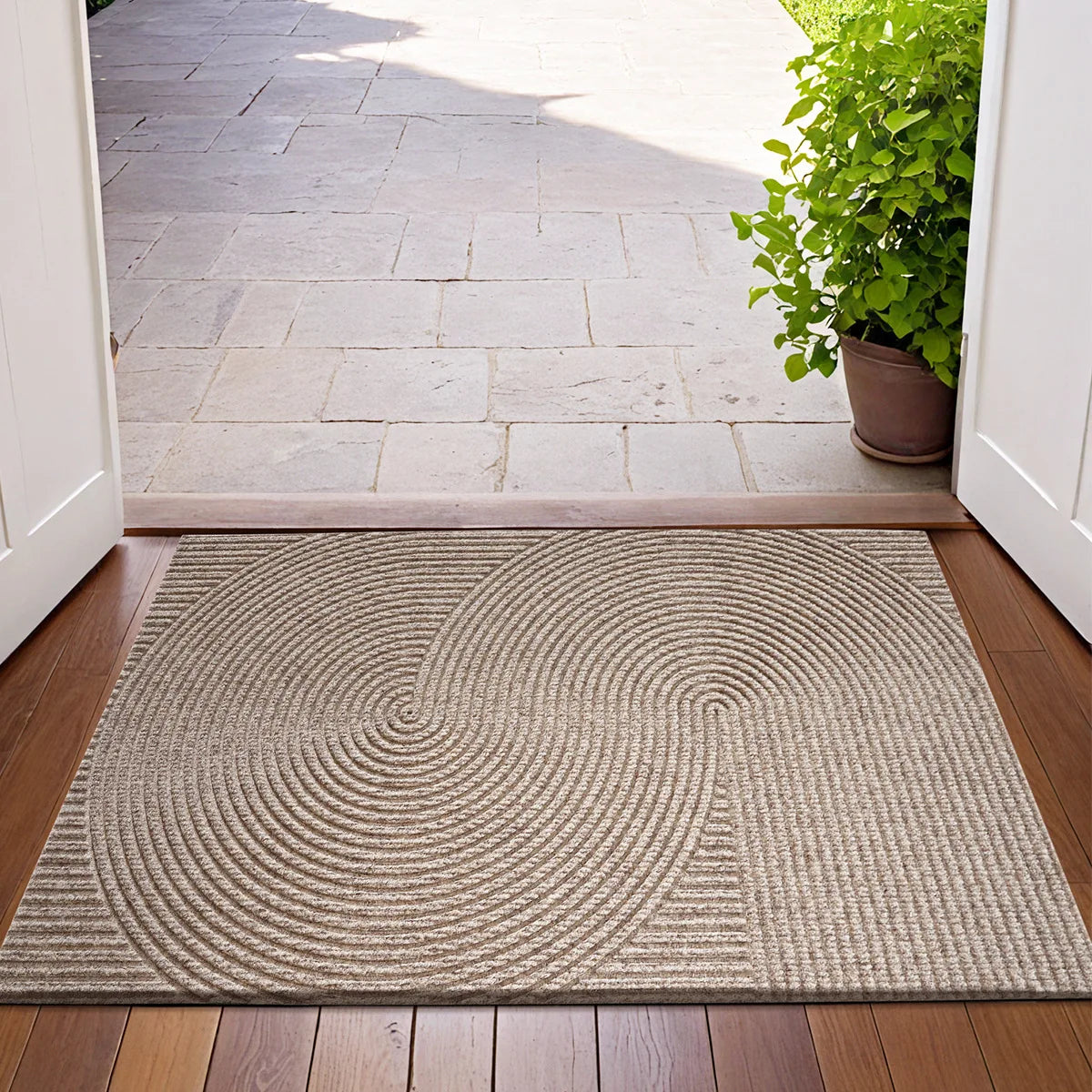 3D Groove Doormat Made of Durable Polyester with Non-Slip Design for Indoor and Outdoor Use