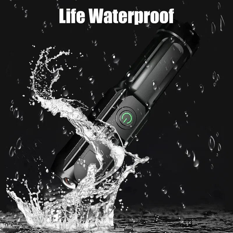 Powerful LED Flashlight with 100,000 Lumens, USB Charging & Waterproof Zoom Design