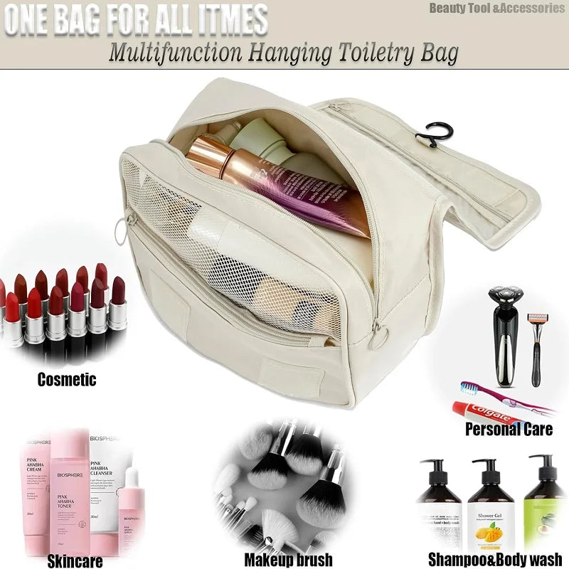 Compact Travel Toiletry Bag | 6 Compartments & Moisture Pocket | Versatile & Water-Resistant Polyester