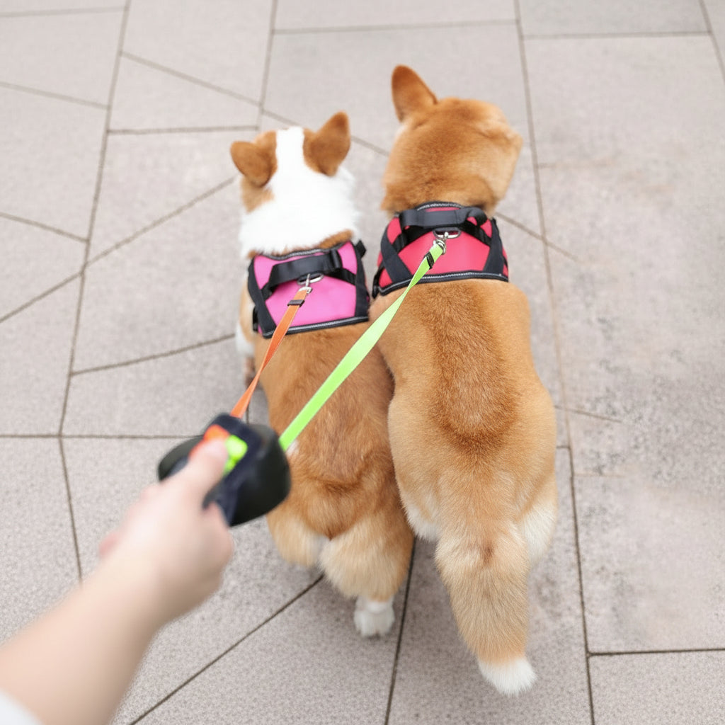 Retractable Leash for Two Dogs with Built-in Flashlight