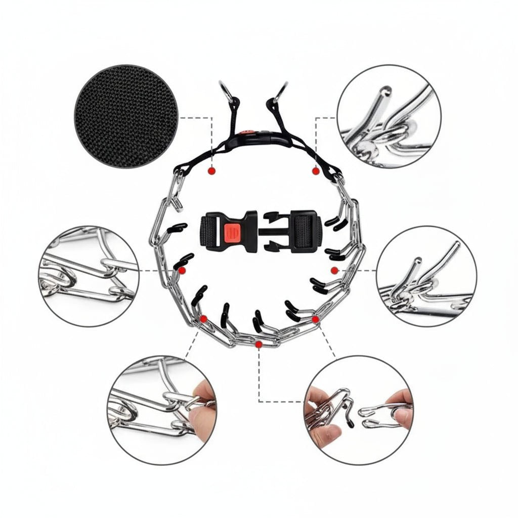 Dog Training Prong Collar with Durable Steel and Soft Nylon Protection