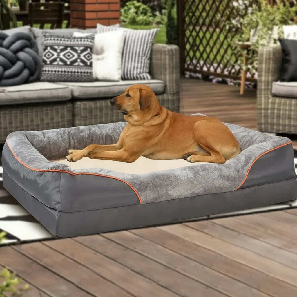 Waterproof Orthopedic Dog Bed with Elevated Pillow & Memory Foam Support