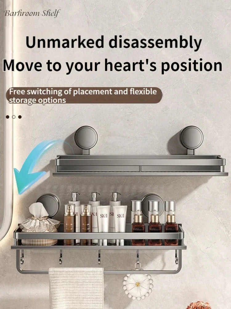 Drill-Free Suction Cup Bathroom Shelf with Drip Tray