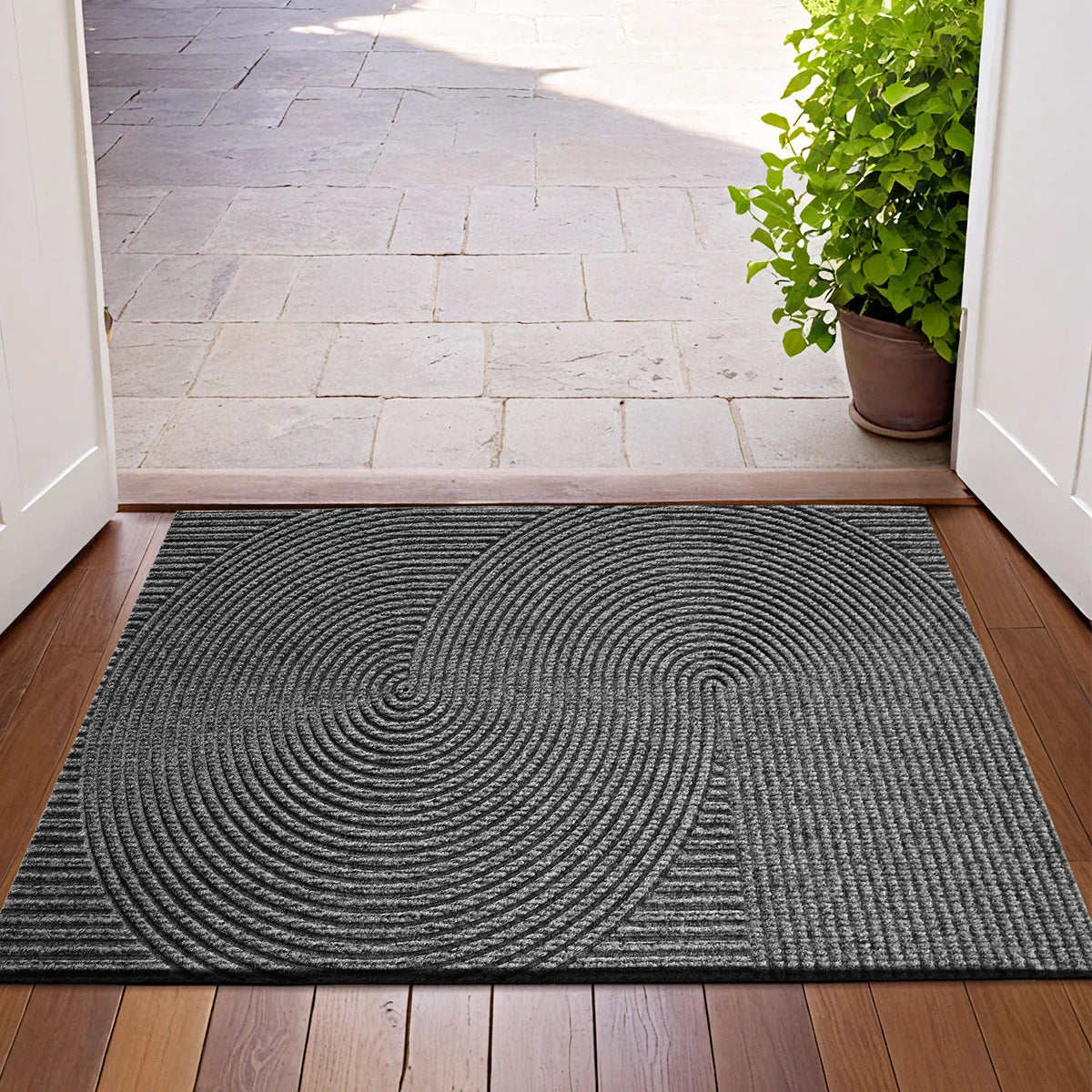 3D Groove Doormat Made of Durable Polyester with Non-Slip Design for Indoor and Outdoor Use