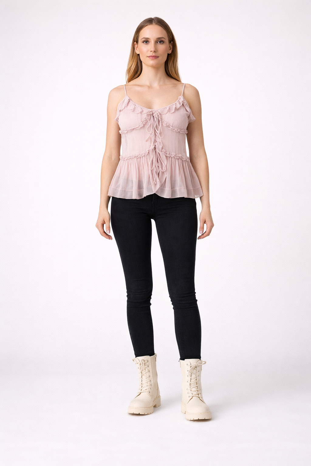 Women's Layered Semi Sheer Embellished Cami Top