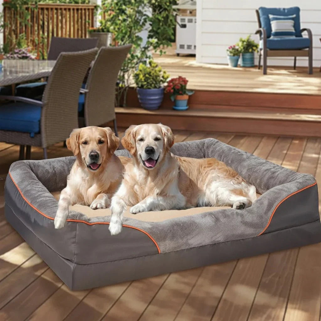 Waterproof Orthopedic Dog Bed with Elevated Pillow & Memory Foam Support