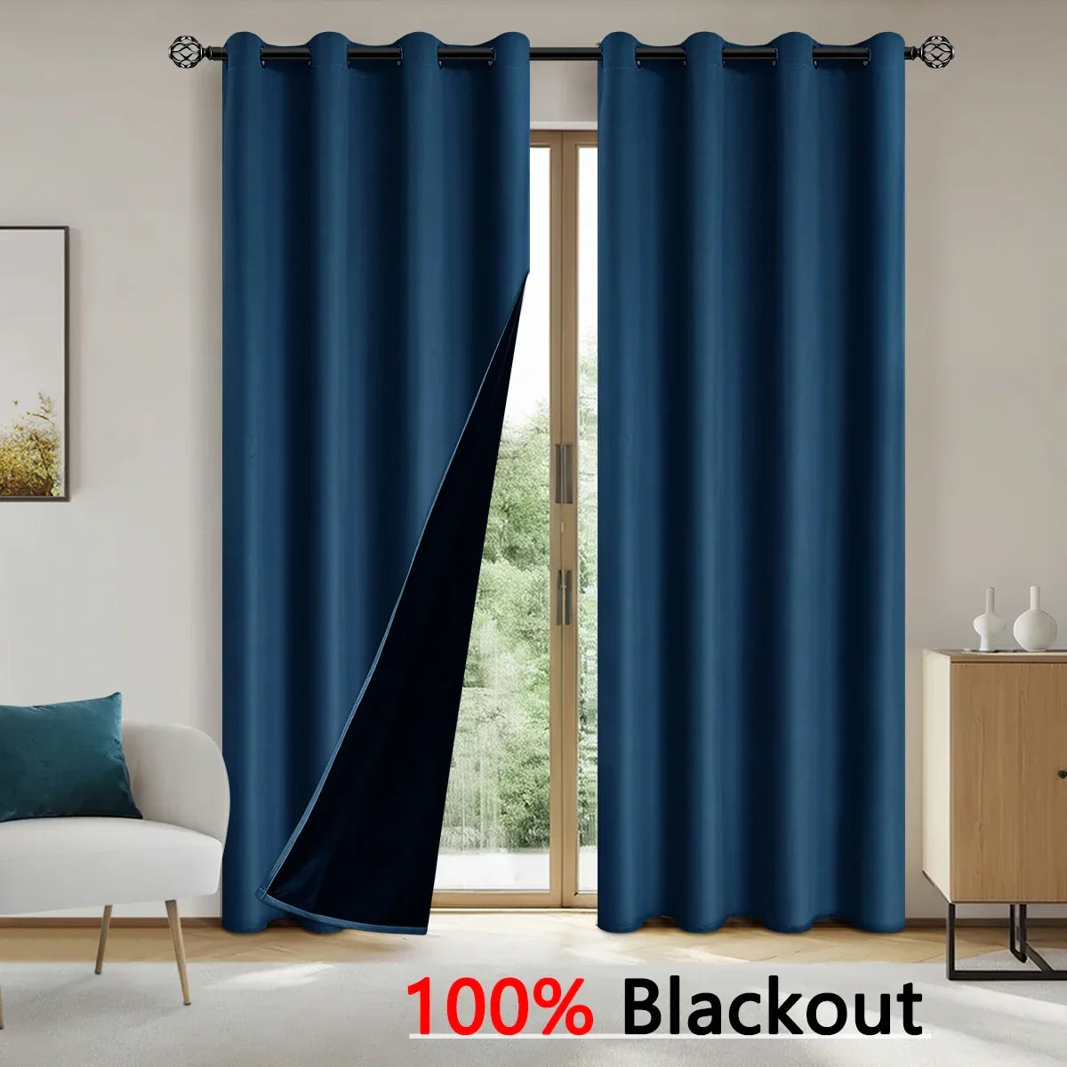 Modern 100% Blackout Curtains with Coated Lining for Bedroom & Living Room