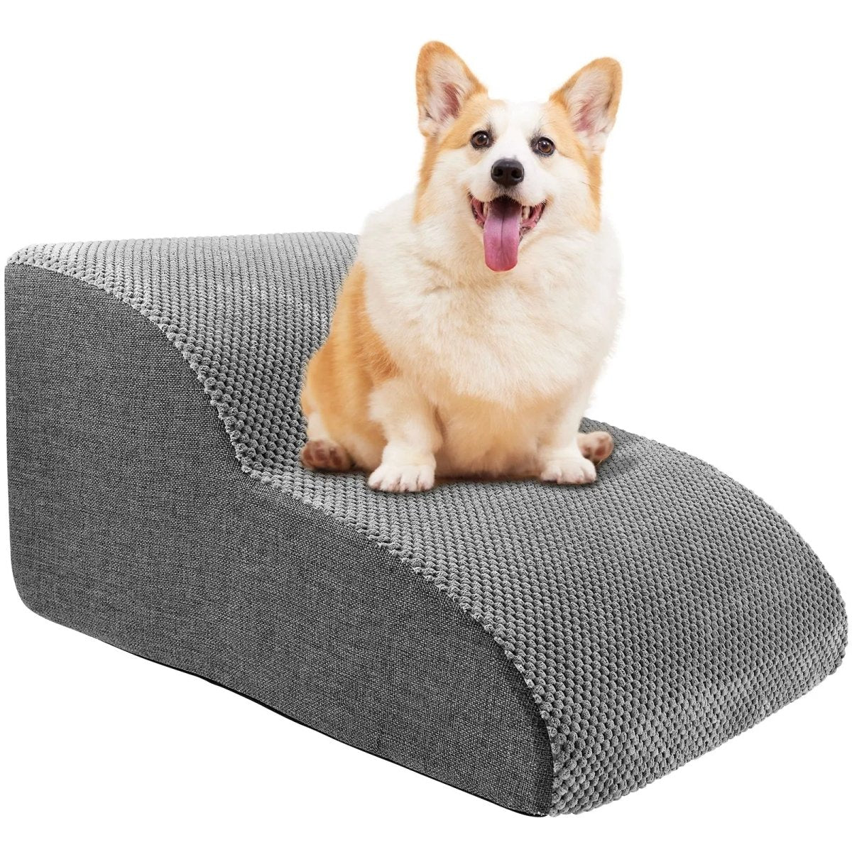 Soft Foam Dog Stairs with Joint-Friendly Incline, Non-Slip Base, and Washable Cover for Safe Bed and Sofa Access