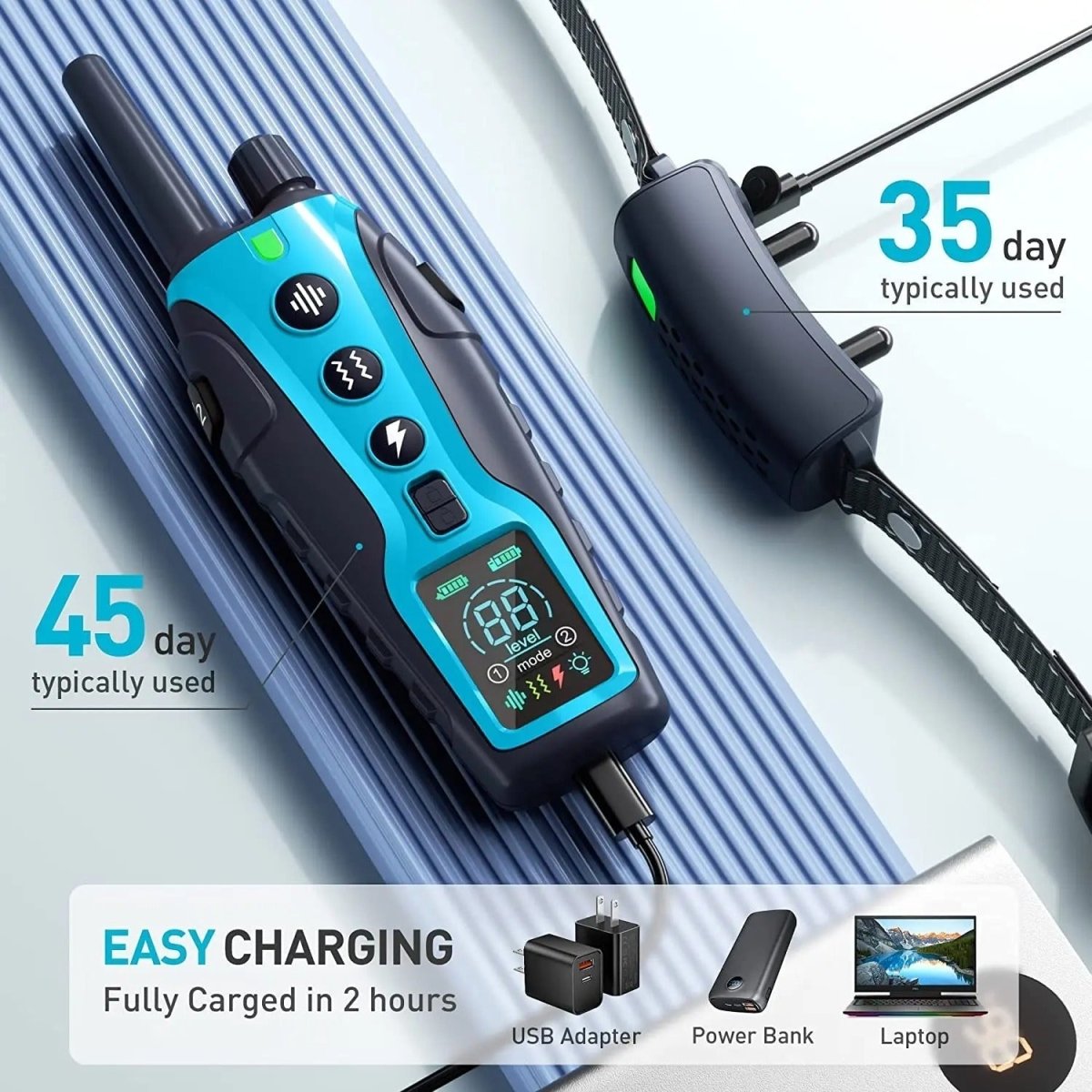 Waterproof Electric Shock Collar with Long Range, 2000 m Control and 99 Levels