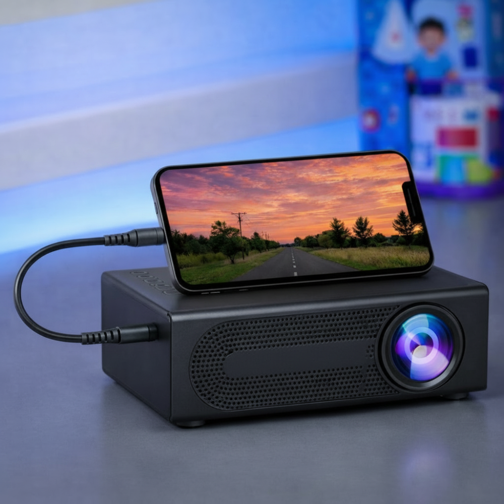 High-Intensity Mini Projector 3000 Lumens – Compact, HDTV & USB Compatible, Perfect for Home Theater & Outdoor Use!