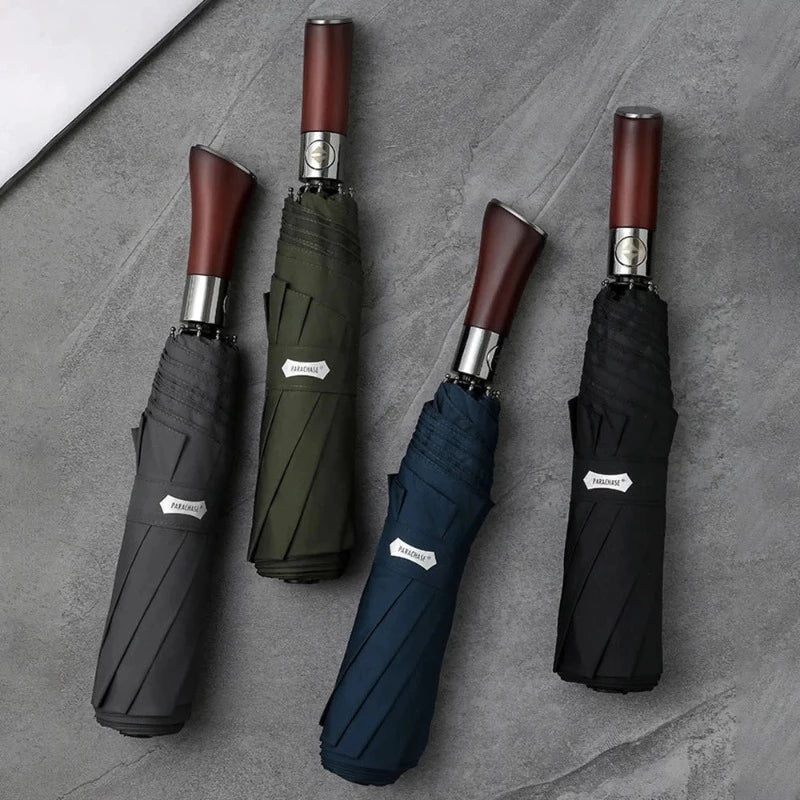 Auto-Open Umbrella with Elegant Wooden Handle