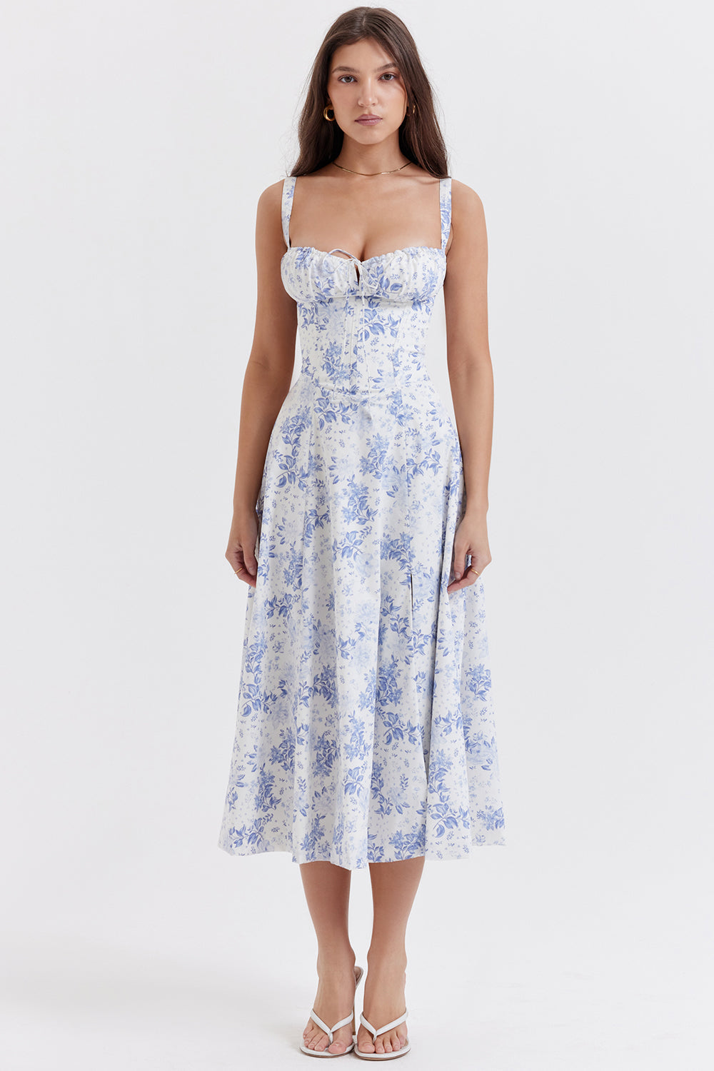 Tailored Bustier Dress with Modern Spring Floral Print