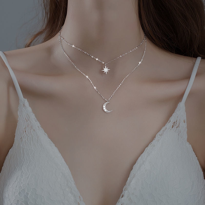 Double Moon Necklace in Moonlight Silver