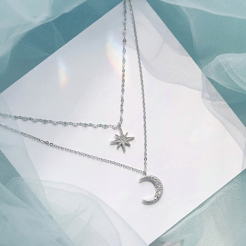 Double Moon Necklace in Moonlight Silver