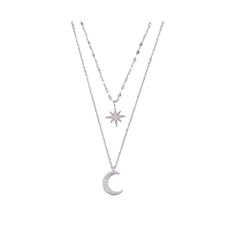 Double Moon Necklace in Moonlight Silver