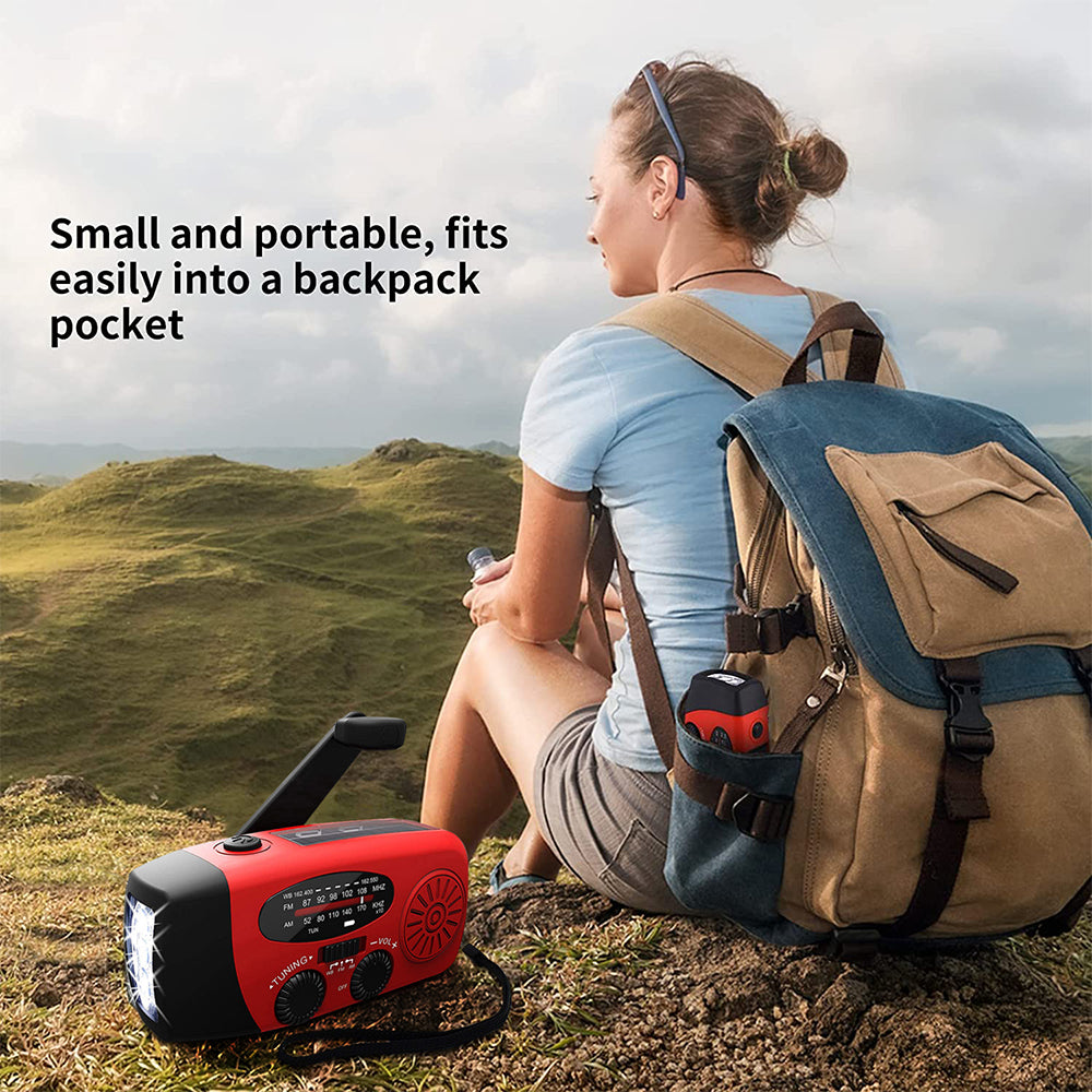 Self-Powered Emergency Radio – Hand Crank, Solar, Flashlight & Power Bank – FM/AM Radio, Essential for Disasters and Emergencies