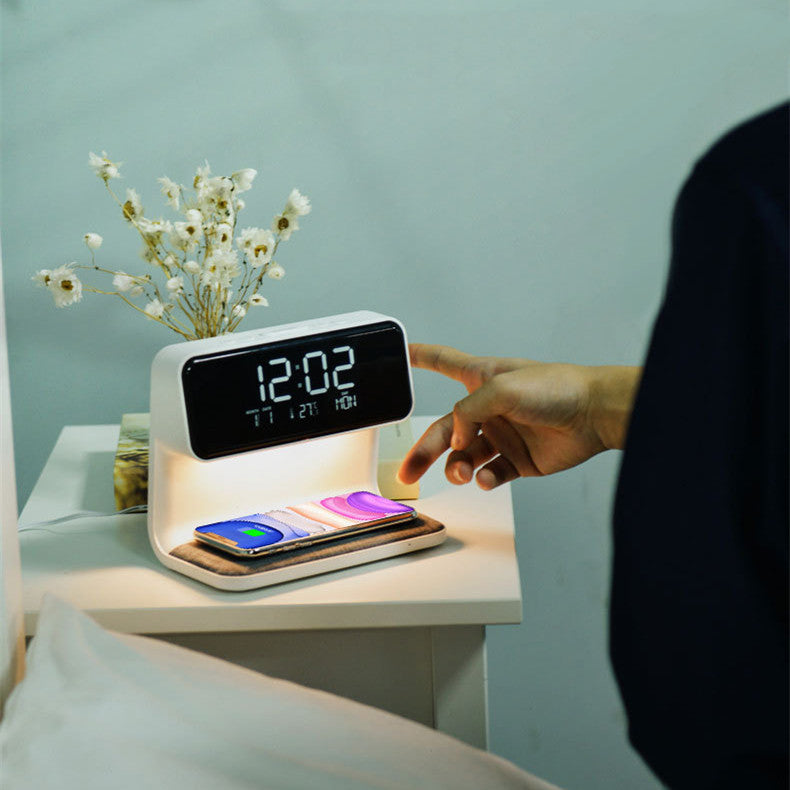 3-in-1 Bedside Lamp with Wireless Charging – LCD Alarm Clock & Touch Dimmable LED Table Light