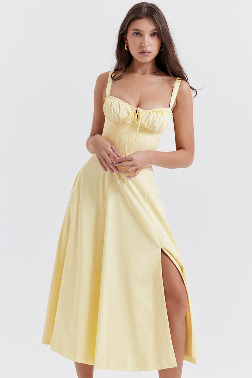 Tailored Bustier Dress with Modern Spring Floral Print