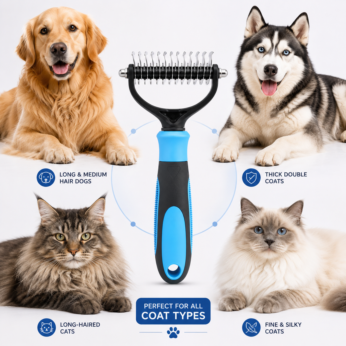 Dual-Sided Deshedding Brush for Dogs and Cats