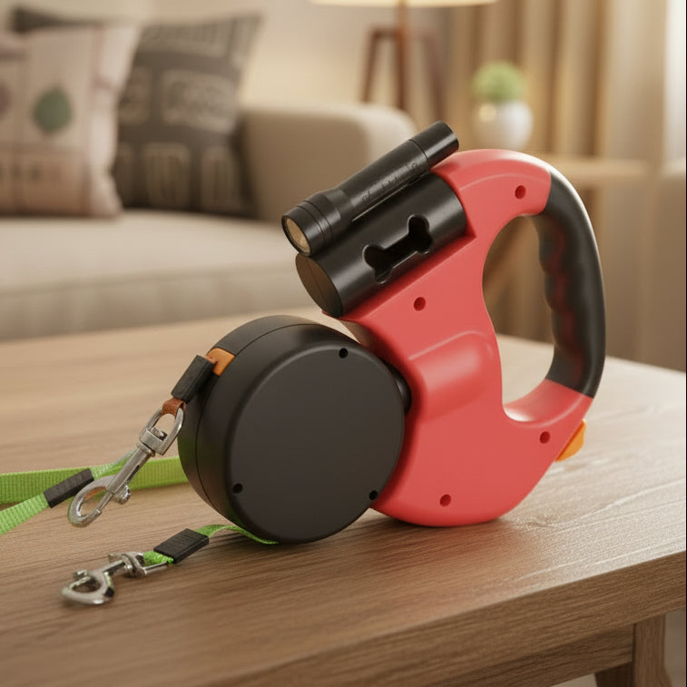 Retractable Leash for Two Dogs with Built-in Flashlight